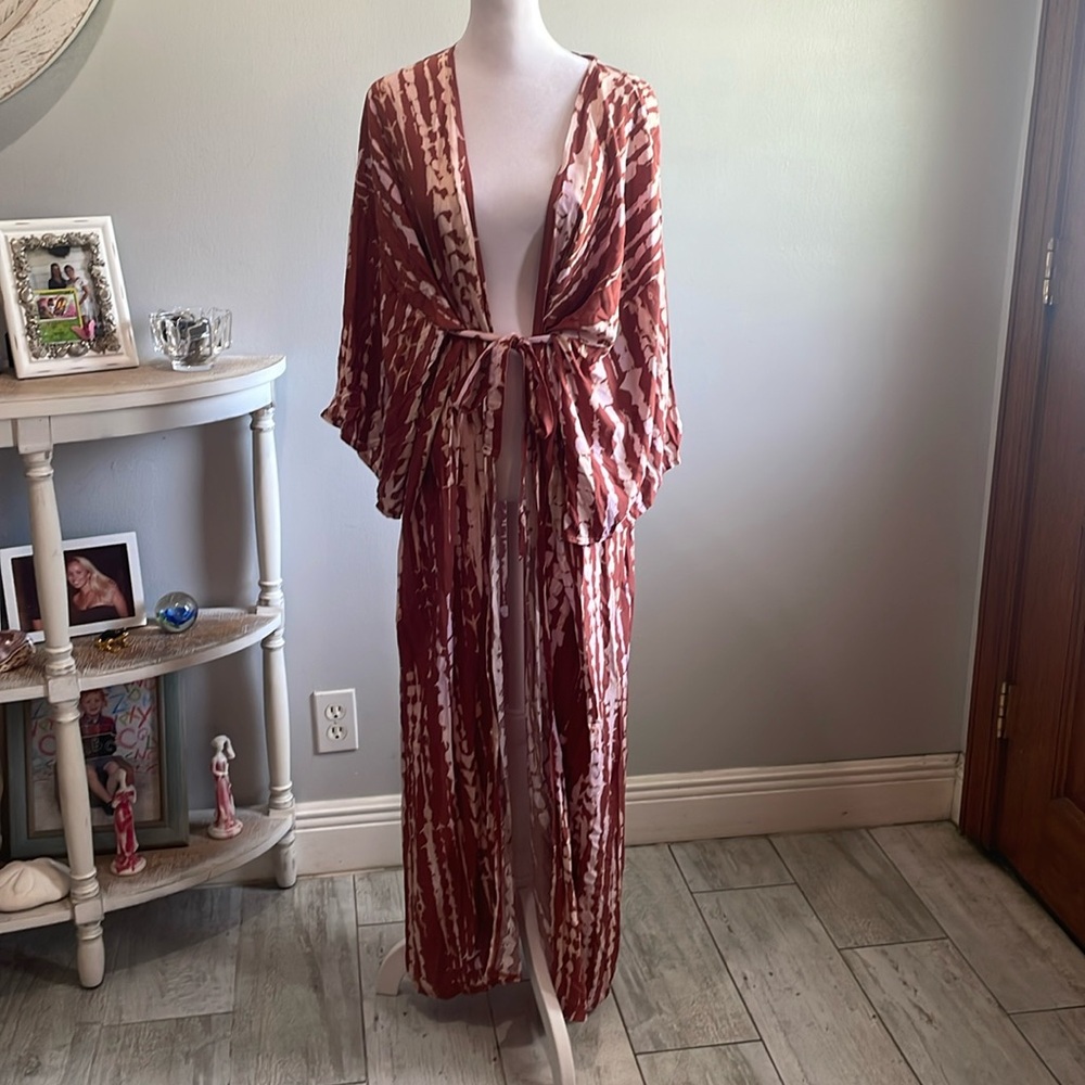 [MUSE] Brick/Pink Tie Dye Kimono - One Size NWT